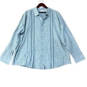 NWT Cubavera Guayabera Button Down Shirt Men's XXL Blue Cotton Linen